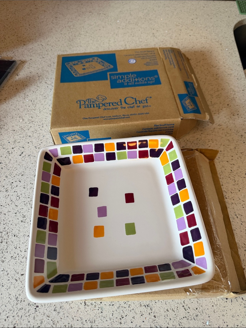 The Pampered Chef Square Ceramic Serving Dish with Colorful Mosaic @@@